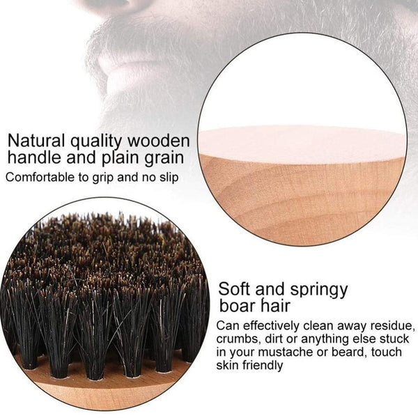 Round Boar Bristle Beard Brush for Men