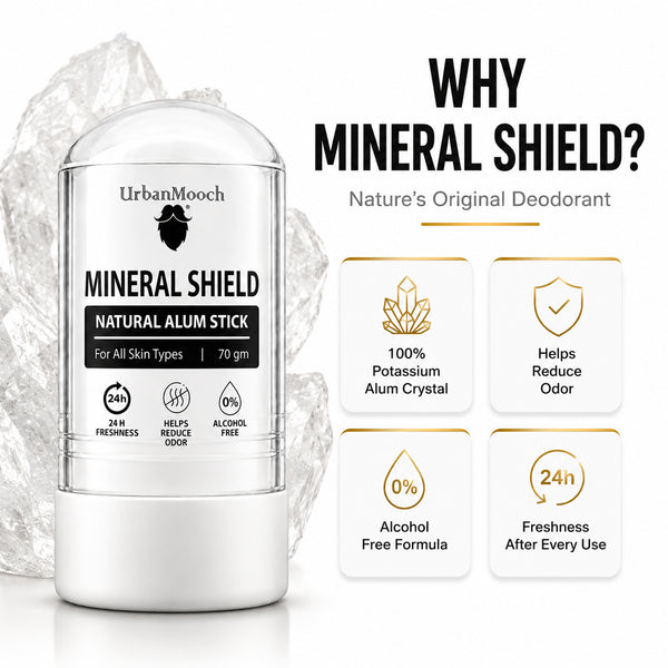 UrbanMooch Mineral Shield™ Natural Alum Stick | Potassium Alum Deodorant for Men | Alcohol Free | 75g