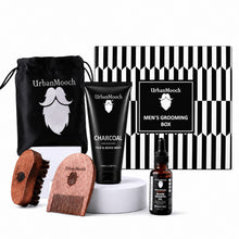 UrbanMooch 4 in 1 Beard Grooming Kit for Men | Anniversary, Birthday, Valentine Gift for Brother, Boyfriend, Husband | Charcoal Face & Beard Wash, Powerful Beard Growth Oil, Boar Bristle Beard Brush & Wooden Beard Comb