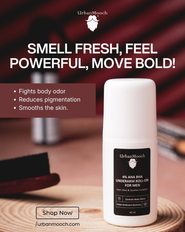UrbanMooch Underarm Roll On for Men – 4% AHA BHA | Brightening Deodorant | 48-Hour Odor Protection | Alcohol-Free