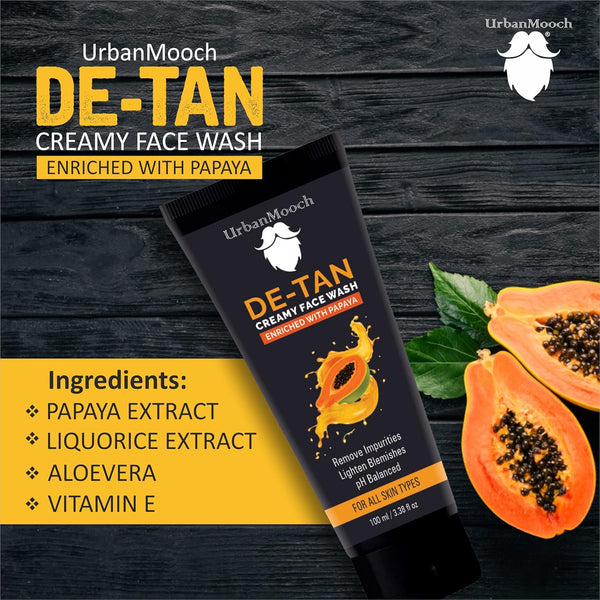 UrbanMooch De-Tan Face Wash & SPF 50 PA+++ Sunscreen Combo for Men | Tan Removal & UV Protection | Daily Skin Care Kit