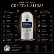 UrbanMooch Crystal Alum Roll-On | Natural Potassium Alum Stick | Alcohol-Free | Long-Lasting Odor Protection | 75 g