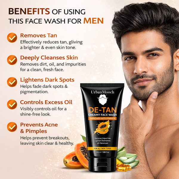 De-Tan Kit for Men | Face Wash, Face Scrub & Face Pack Combo | Removes Tan, Brightens Skin & Deep Cleanses | Men's Grooming Gift Box