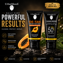 UrbanMooch De-Tan Face Wash & SPF 50 PA+++ Sunscreen Combo for Men | Tan Removal & UV Protection | Daily Skin Care Kit