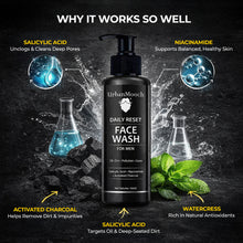 UrbanMooch Daily Reset Face Wash for Men with Charcoal, Salicylic Acid & Niacinamide – Gel Based Oil Control Cleanser