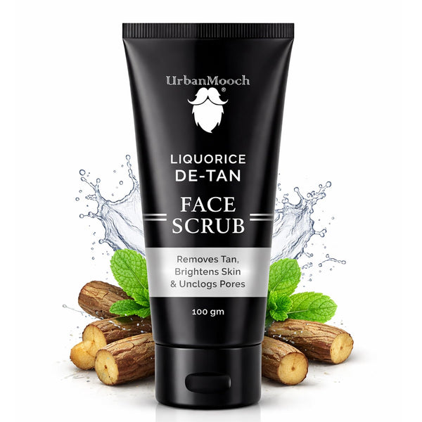 UrbanMooch Licorice De-Tan Face Scrub for Men | Removes Tan, Brightens Skin & Unclogs Pores | Deep Exfoliating Scrub for Oily & Dull Skin