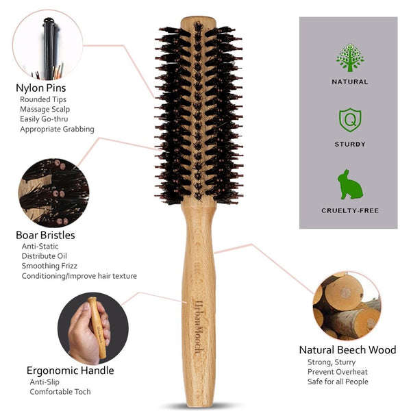 Premium Boar and Nylon Bristle Hair Brush - Round